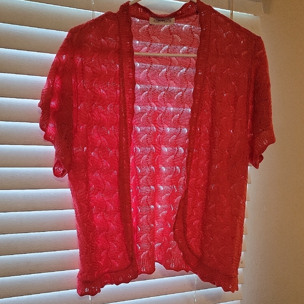 Red Open-Front Knit Cardigan